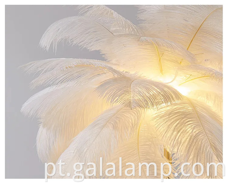 Lâmpada de penas de avestruz de luxo moderna para quartos elegantes